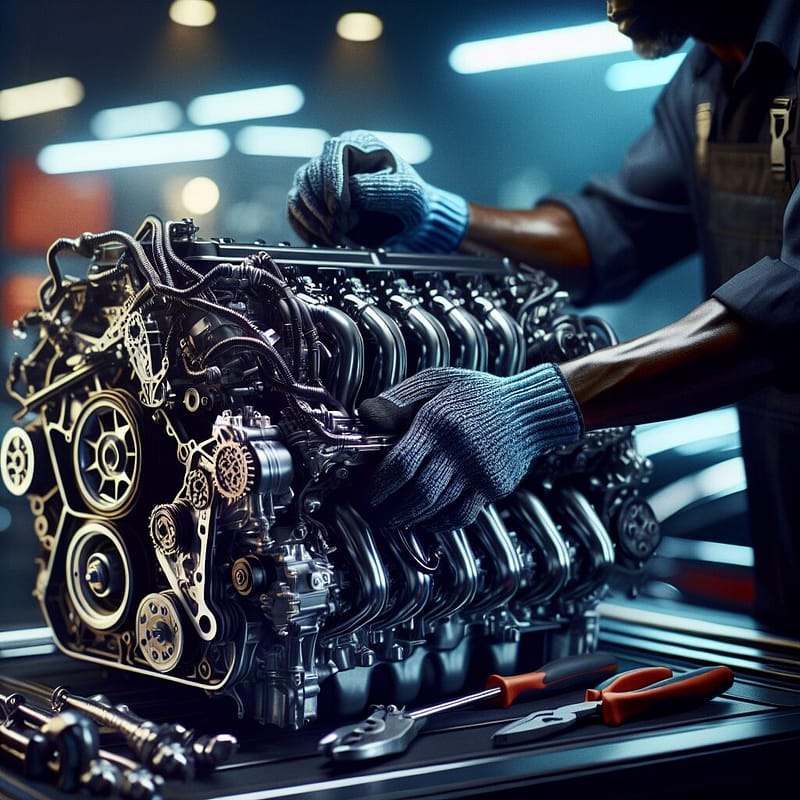 Car engine maintenance under extended coverage.