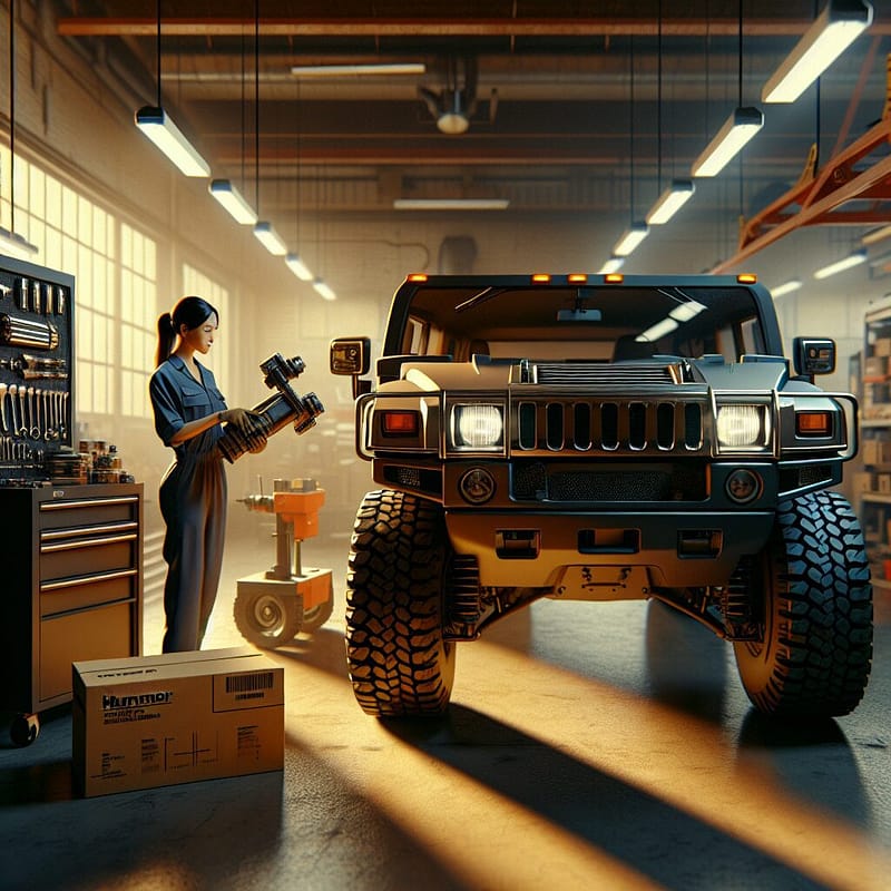 Hummer with OEM parts in a garage setting