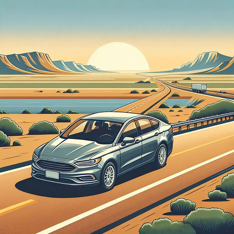 Chrysler Warranty vehicle on a scenic highway, highlighting extended mileage support for efficient long-distance road trips.