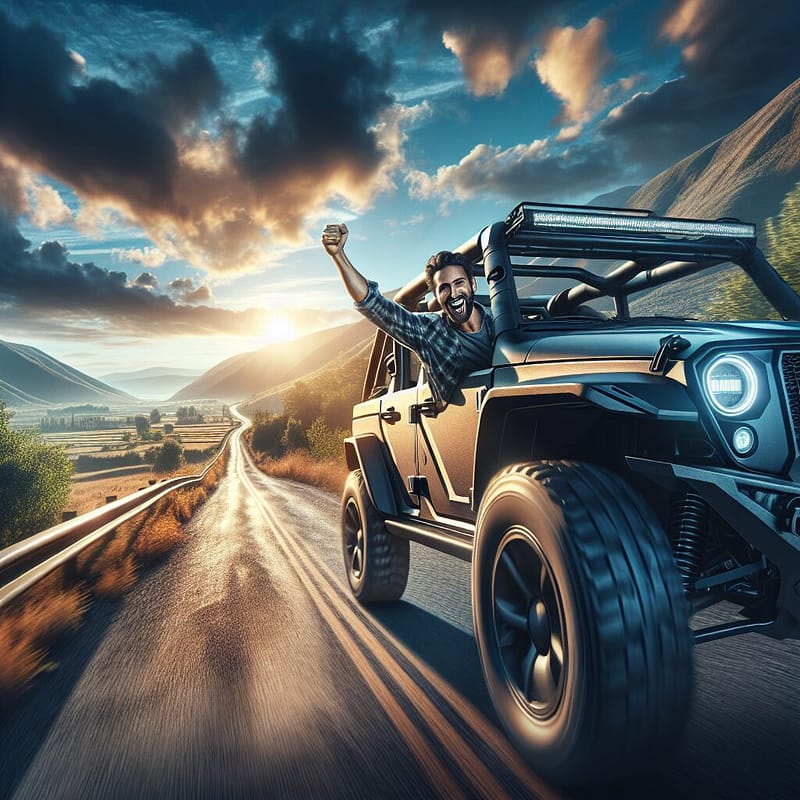 A content Hummer owner driving on a scenic road, representing warranty benefits.