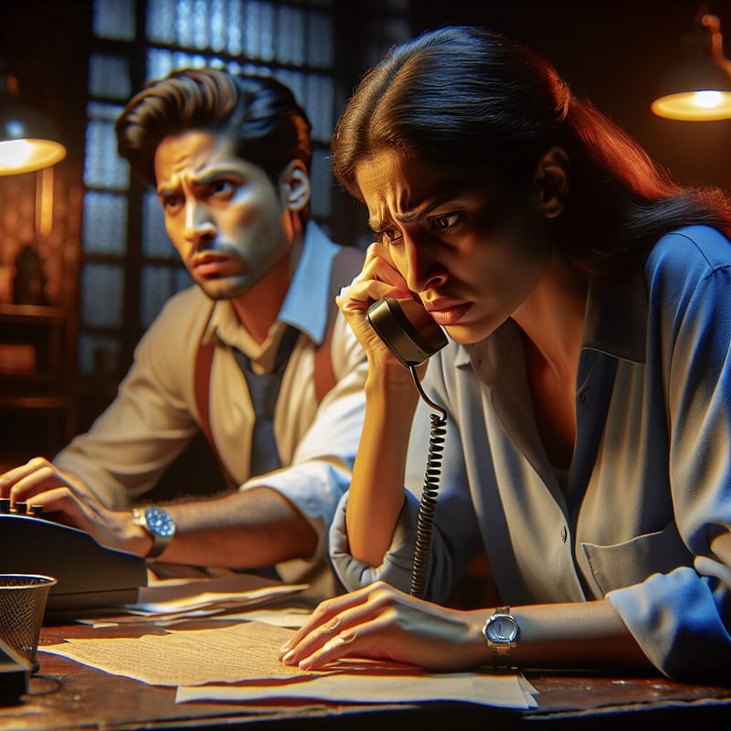 Stressed person on phone with pushy salesperson