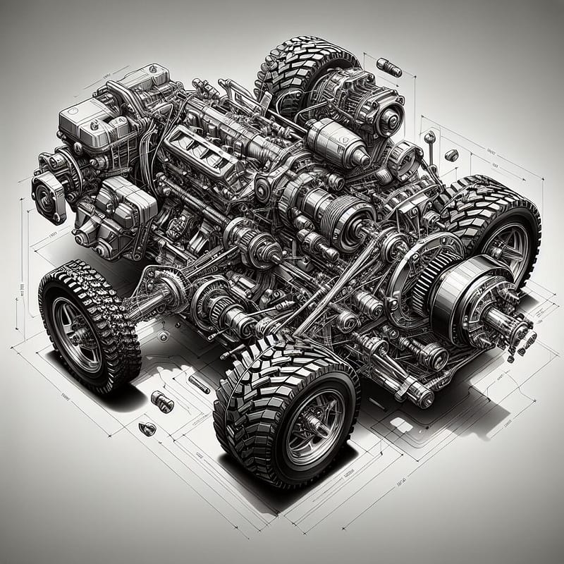 Diagram of Hummer powertrain components