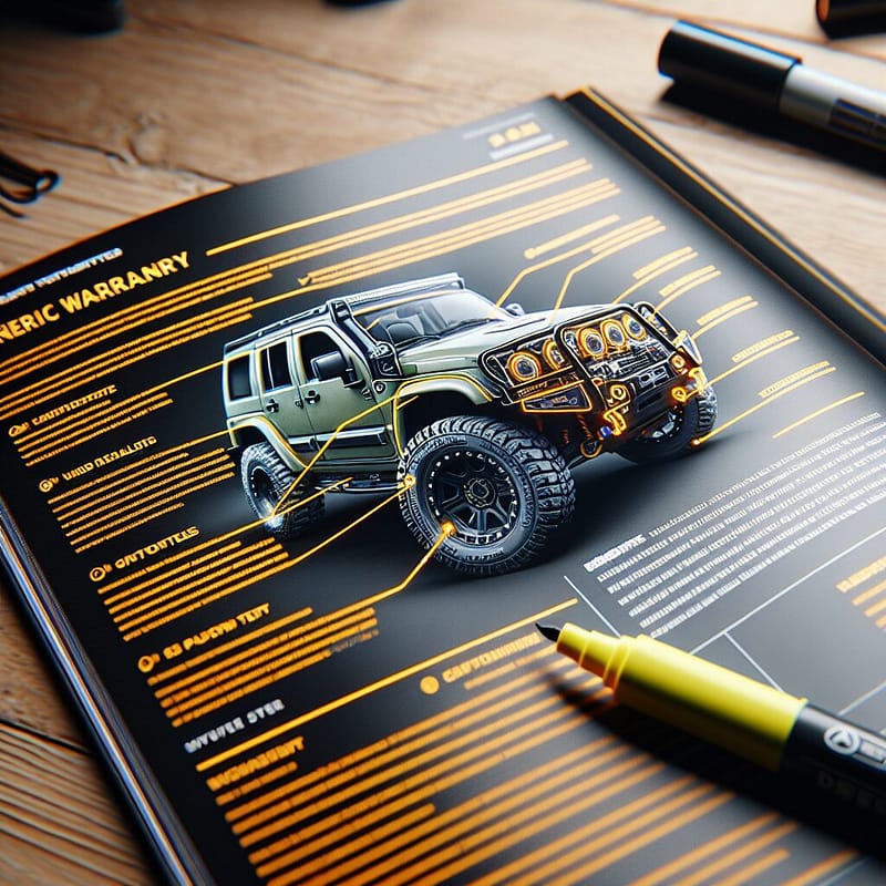 Hummer warranty booklet with key sections highlighted