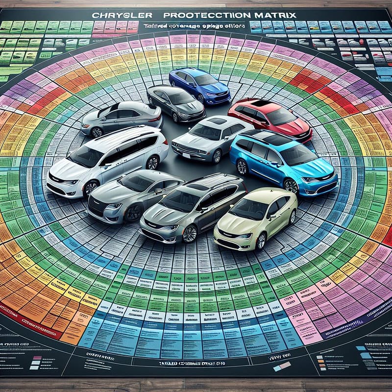 Chrysler warranty matrix detailing tailored coverage options for Pacifica, 300, Voyager, and Pacifica Hybrid models.