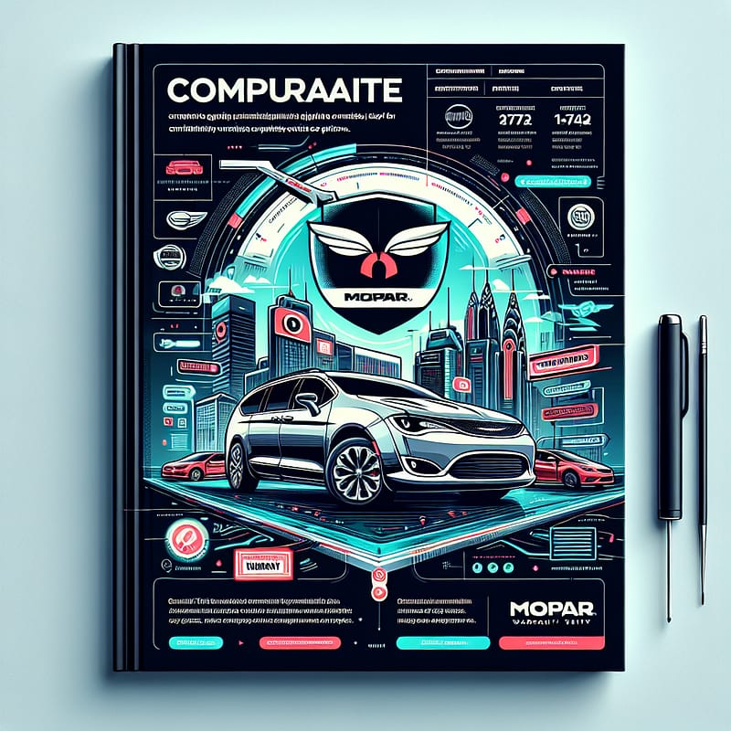 A detailed guidebook cover featuring the title "Comprehensive Guide to Mopar Warranty Choices for Chrysler Pacifica Owners" with a clean, professional design incorporating Chrysler and Mopar logos.