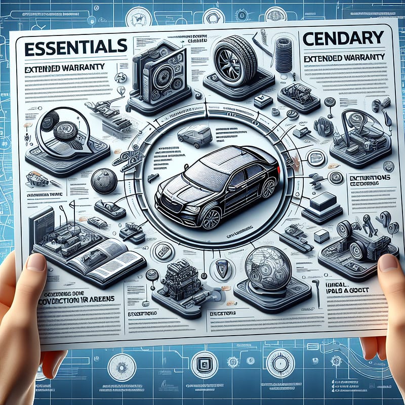 A visual guide illustrating the essentials of Chrysler Mopar extended warranties, featuring diagrams and text boxes highlighting key points for Chrysler vehicle owners considering extended warranty options.
