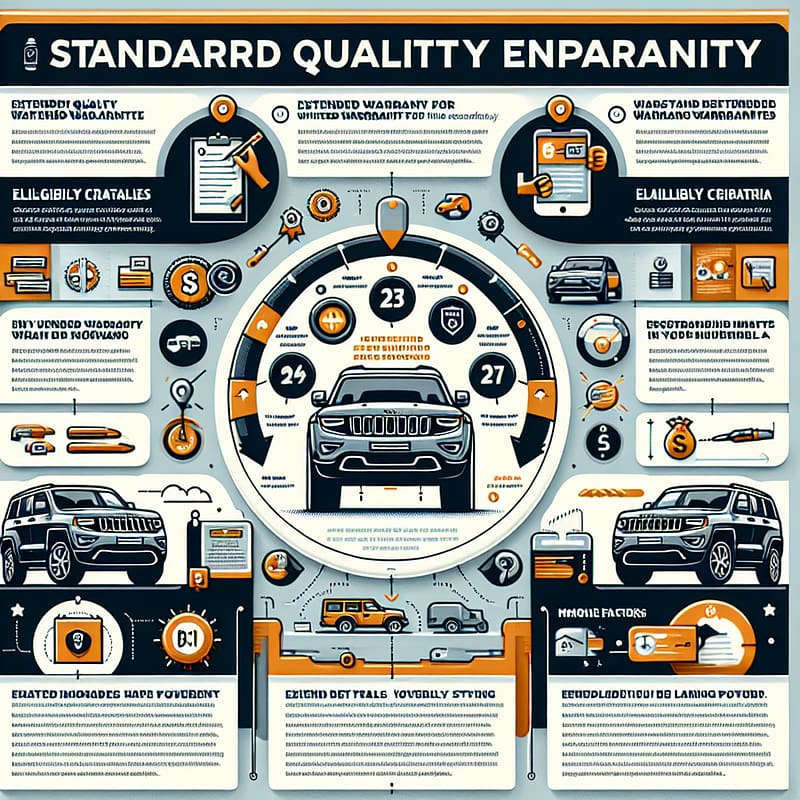 A detailed infographic visually explaining various Jeep extended warranty options, including coverage details, eligibility criteria, and decision factors for potential buyers.