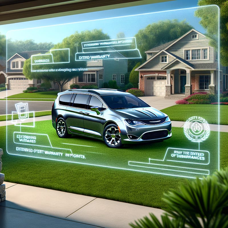 A 2018 Chrysler Pacifica parked on a driveway, accompanied by an overlay of text discussing extended warranty options and essential facts for owners.