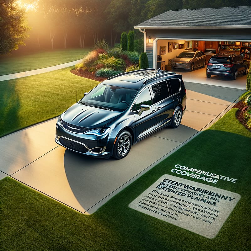 A sleek Chrysler Pacifica minivan parked in a driveway, symbolizing reliability and peace of mind offered through an extended warranty plan.