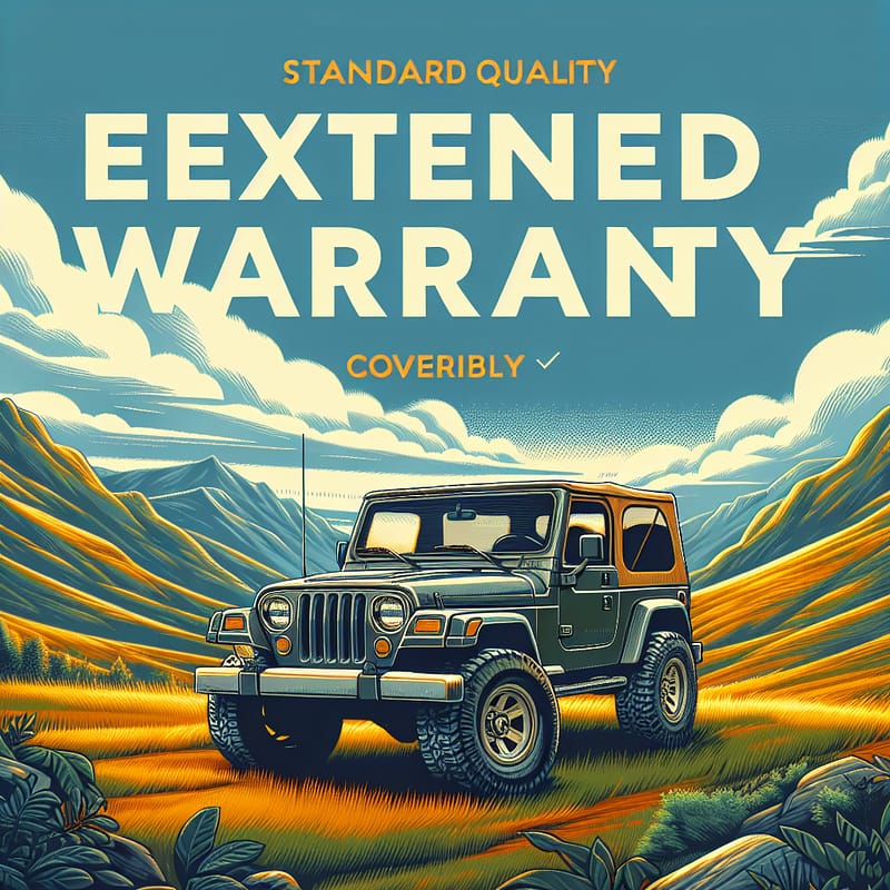 A rugged Jeep vehicle parked in a scenic landscape, symbolizing durability and reliability, with a focus on extended warranty coverage for rental car users.