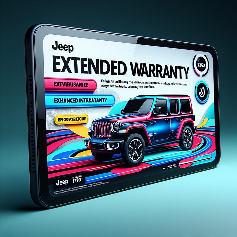 A sleek touchscreen display showing a Jeep extended warranty advertisement, highlighting optimized interactive elements for enhanced user engagement.