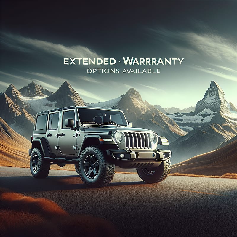 A Jeep Wrangler parked in front of a scenic mountain landscape, symbolizing exploration and the importance of understanding extended warranty options.