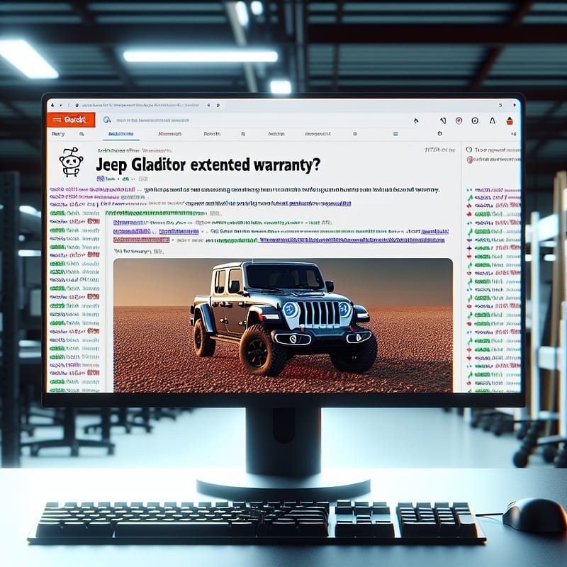 A computer screen displaying a Reddit page discussing Jeep Gladiator extended warranty options, featuring user comments and insights.