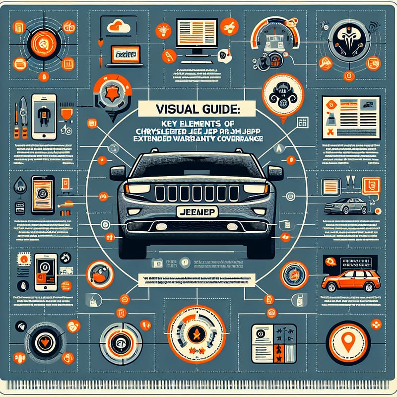 A detailed infographic highlighting the main components and benefits included in Chrysler Jeep extended warranty coverage, featuring icons and text labels for easy comprehension.
