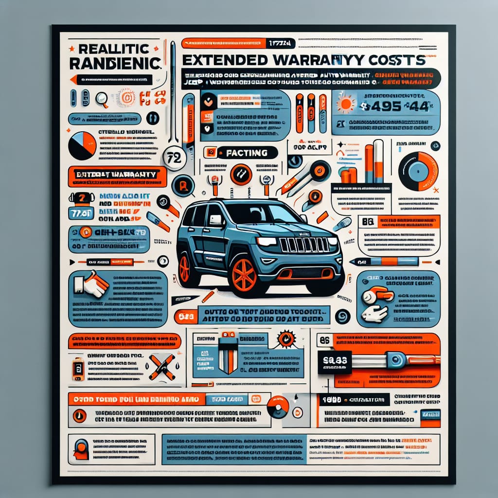 “Analyzing Jeep Extended Warranty Costs: Reddit Insights and Practical Tips” Infographic depicting key insights and tips on analyzing Jeep extended warranty costs gathered from Reddit discussions, with a focus on factual data and practical advice. Includes bullet points and FAQs for clarity, and a call to action for more information.