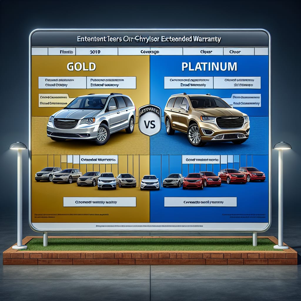 “Chrysler Warranty Tiers: Gold vs. Platinum Explained” Chart comparing Chrysler Gold and Platinum extended warranty tiers with features and coverage options, presented in a clear, factual format without promotional language.