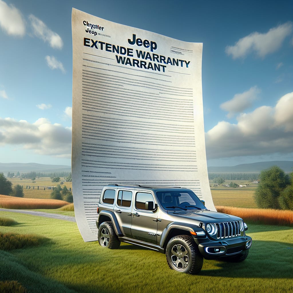 “Decoding Chrysler Jeep Extended Warranty Duration” A digital illustration featuring a Jeep SUV with a focus on warranty documentation, highlighting the concept of extended warranty coverage for Chrysler Jeep vehicles.