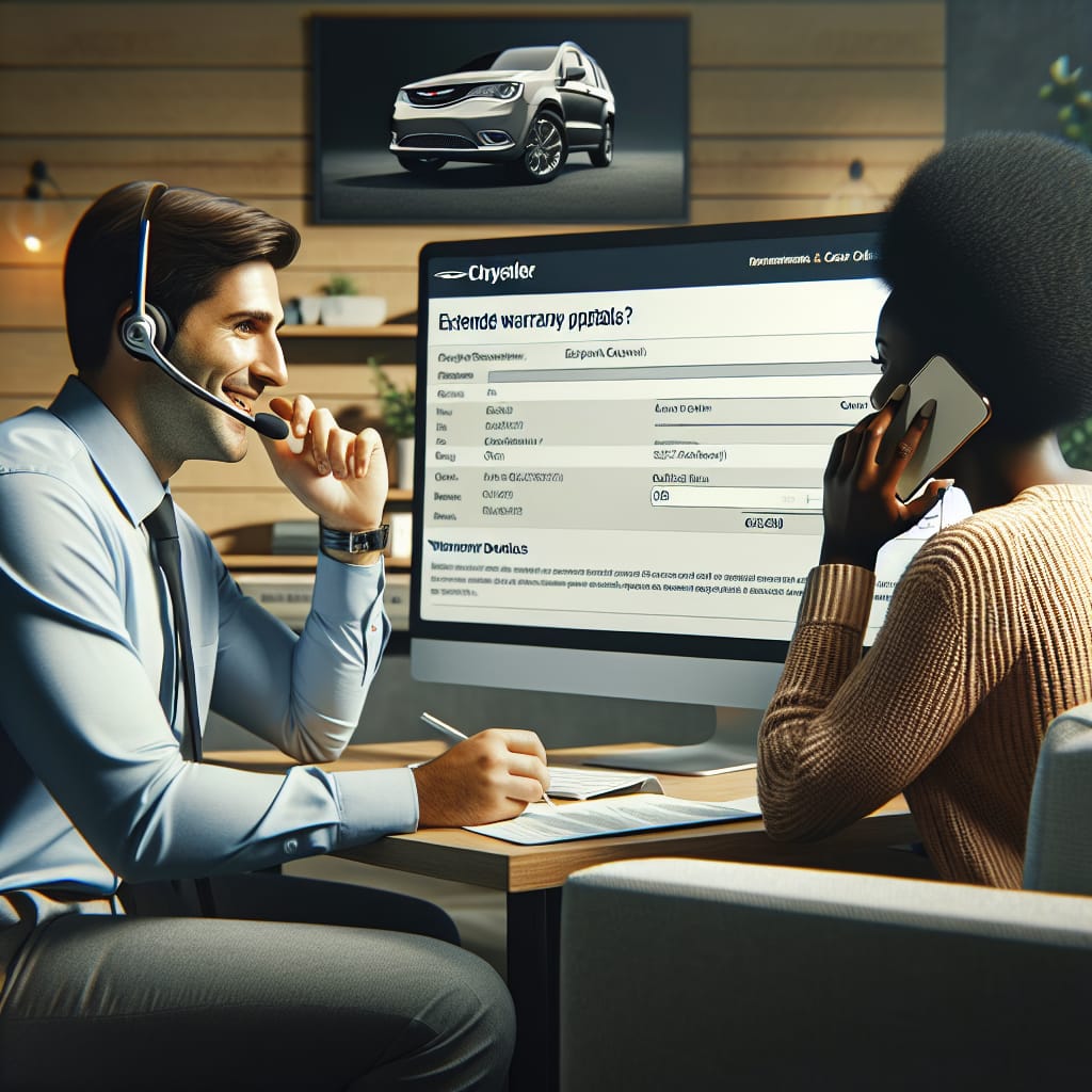 “Decoding Chrysler’s Extended Warranty Contact Number” A service representative assisting a customer over the phone, discussing details of Chrysler's extended warranty options.