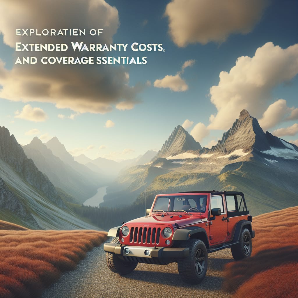“Decoding Costs: Jeep Extended Warranty Essentials” A red Jeep parked against a scenic mountain backdrop, symbolizing the exploration of extended warranty costs and coverage essentials.