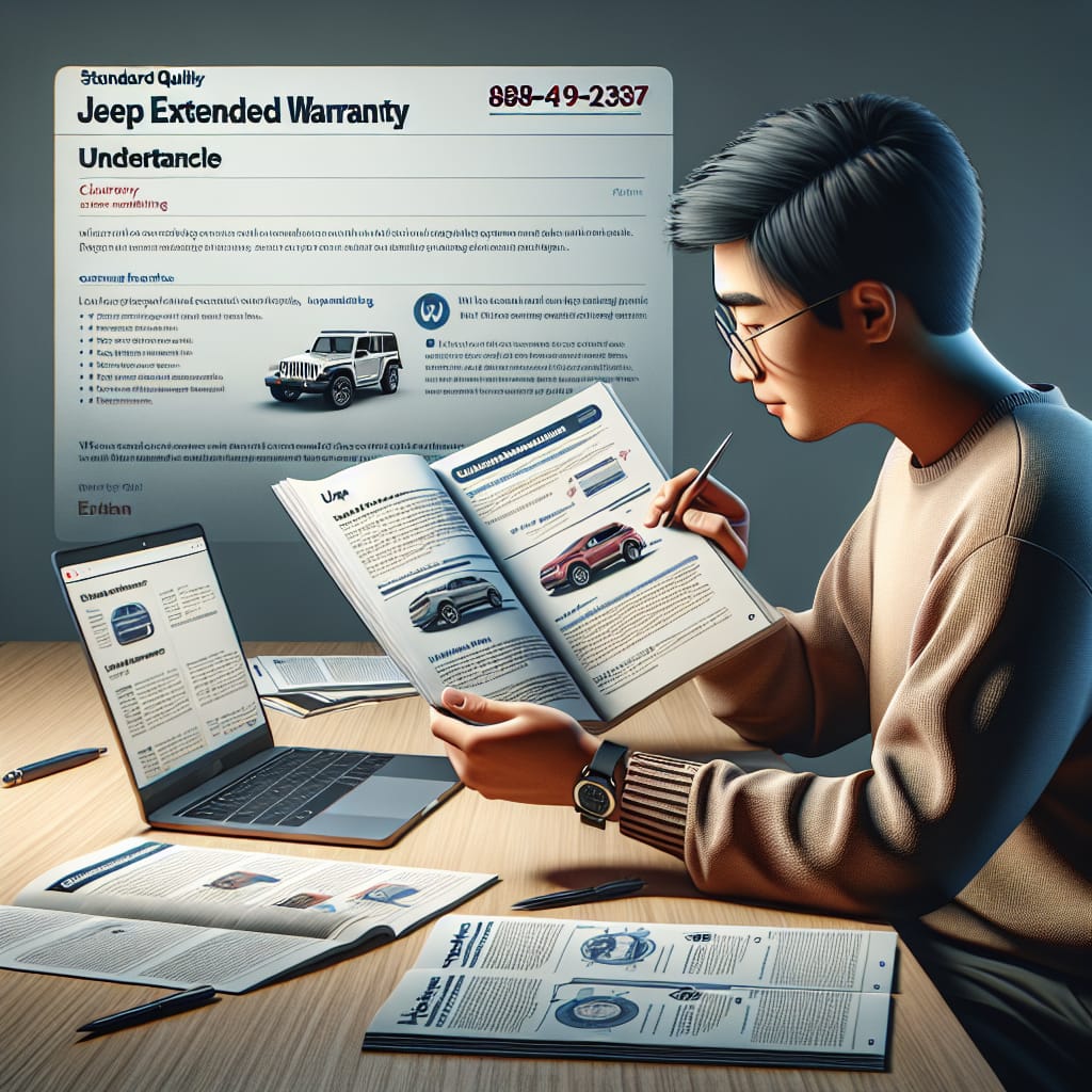 “Decoding Jeep Extended Warranty Choices: A Comprehensive Guide” A person reading a comprehensive guide on Jeep extended warranty options, with a focus on understanding different choices and decision-making criteria.