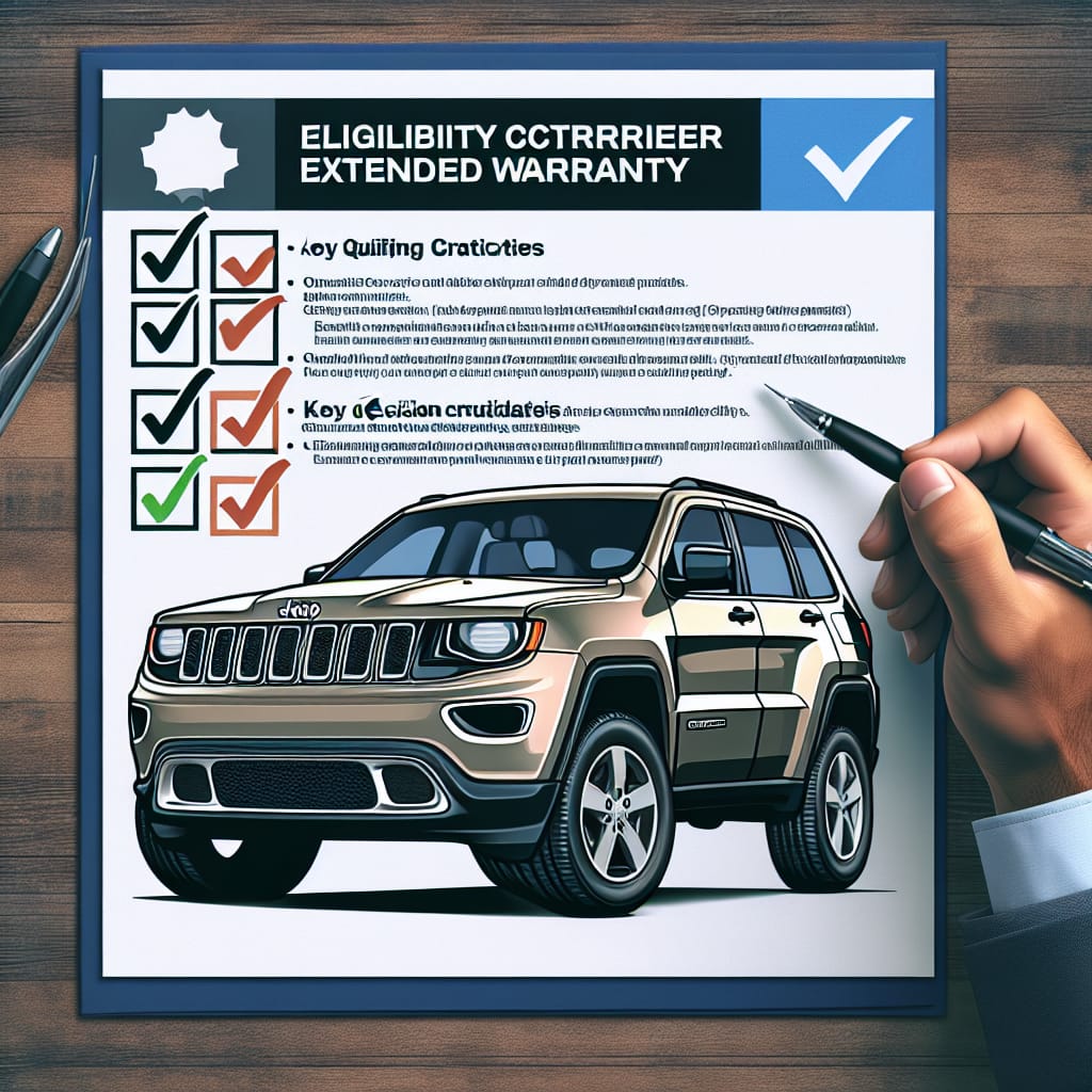 “Eligibility Criteria for Jeep Extended Warranty Coverage” Eligibility criteria details for Jeep extended warranty coverage with a checklist format highlighting key qualifiers and decision criteria.