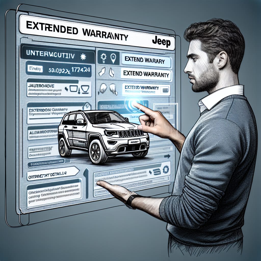 “Interactive Touchscreen Insights: Navigating Jeep’s Extended Warranty Options” A person uses a touchscreen display to explore Jeep's extended warranty options, analyzing various plans and coverage details.