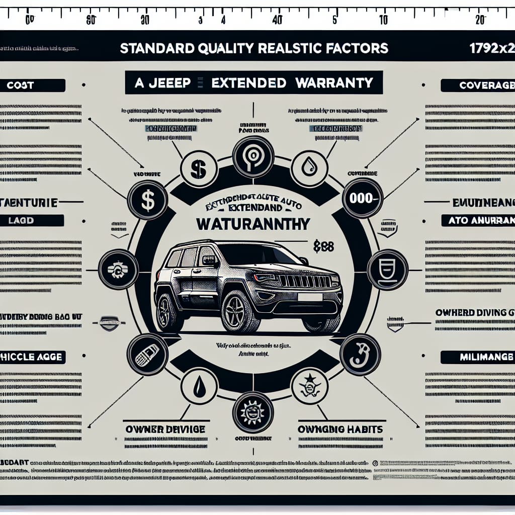 “Key Decision Factors in Assessing Jeep Extended Warranty Value” A detailed chart outlining key decision factors for evaluating the value of a Jeep extended warranty, including cost, coverage, vehicle age, mileage, and owner driving habits.