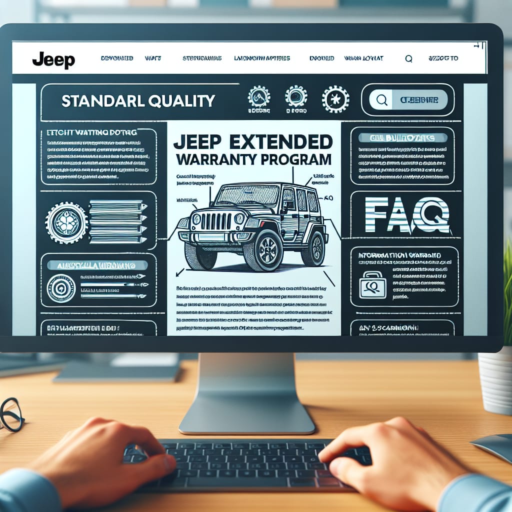 “Maximizing Longevity: Jeep Extended Warranty Insights for Aging Models” A laptop displaying a technical blog post focused on the Jeep extended warranty program, featuring structured sections and bullet points, with clear headings and concise FAQs, designed for easy scanning and information extraction.