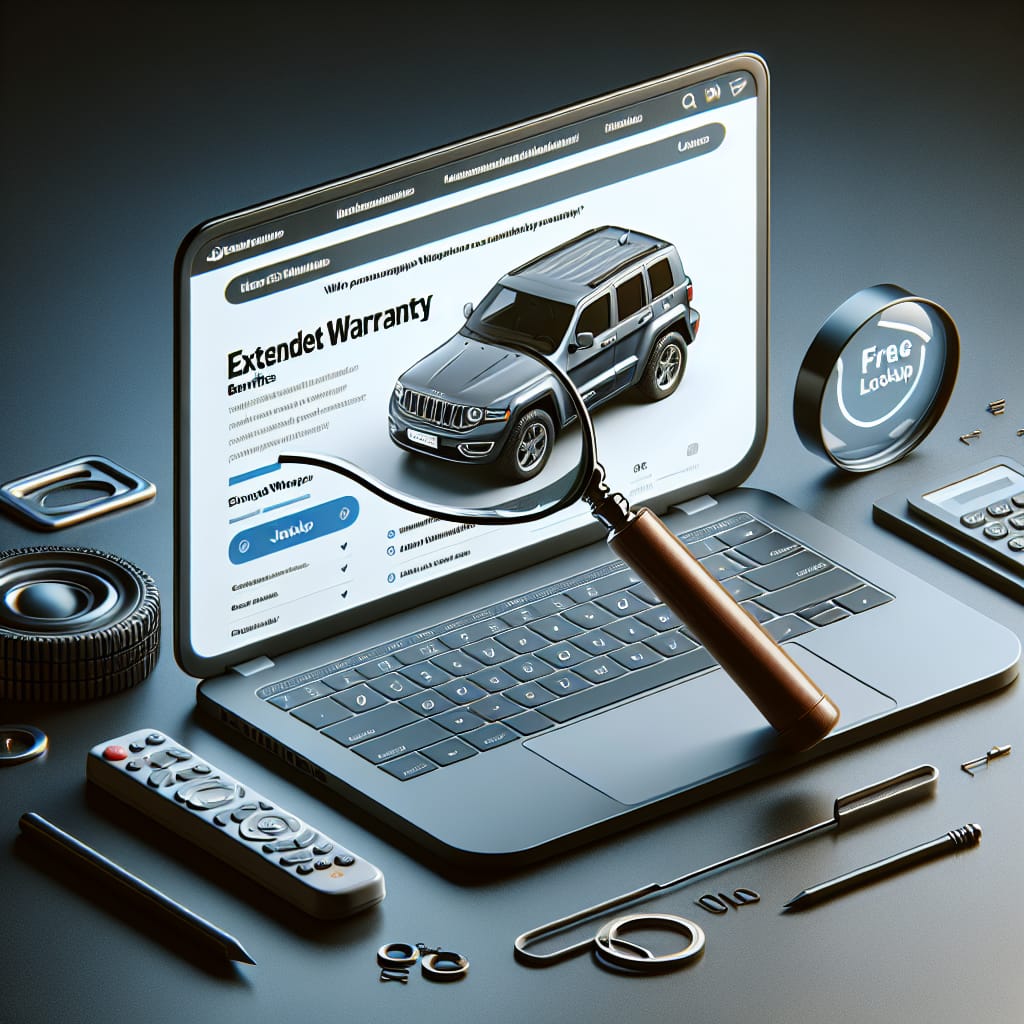 “Navigating Jeep Warranty Benefits: A Free Lookup Guide” A laptop displaying a step-by-step guide on accessing Jeep warranty benefits, with a focus on extended warranty lookup and a free lookup tool for Jeep owners.