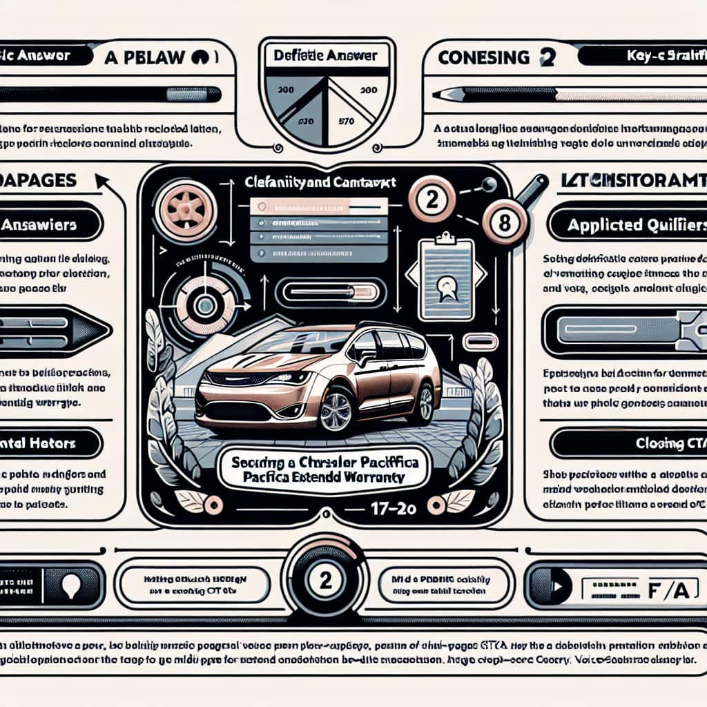 “Step-by-Step Guide to Securing a 2020 Chrysler Pacifica Extended Warranty” A digital illustration of a structured blog layout for a technical post on securing a 2020 Chrysler Pacifica extended warranty, featuring clear headers, bullet points, and concise FAQs, designed for AI Overview extraction.