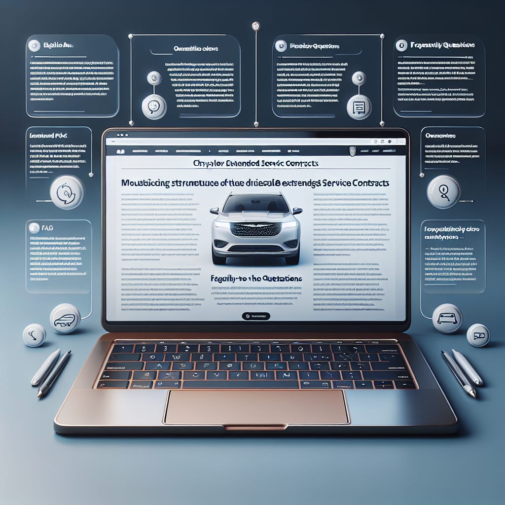 “Understanding Chrysler Extended Service Contracts: Key Details and Decision Criteria” A laptop displaying a blog post about Chrysler extended service contracts, featuring a structured format with bullet points and FAQs, emphasizing clarity and decision criteria for potential buyers.