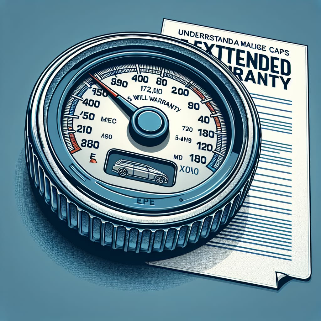 “Understanding Mileage Caps in Chrysler’s Extended Warranty” An infographic illustrating the concept of mileage caps within Chrysler's extended warranty, featuring a car odometer and warranty document, aimed at helping Chrysler owners understand coverage limitations.
